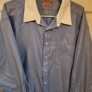 Roundtree & Yorke Blue Shirt with Cream Collar